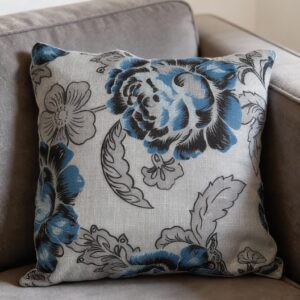 Alternative view of Blue Rose Grey Print Scatter Cushion Cover 45cm x 45cm