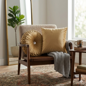 Alternative view of Velvet Light Brown Round + Light Brown Scatter Cushion 45cmx45cm